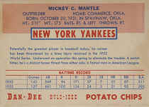 Back of 1954 Dan Dee Mickey Mantle