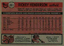 Back of Topps Card 261 Rickey Henderson